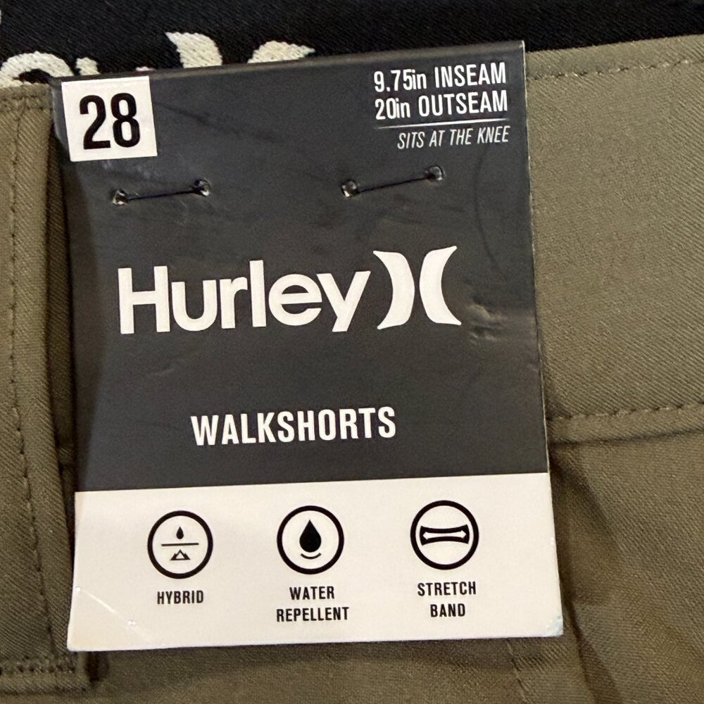 Hurley All Terrain Hybrid Walk Short Mens 28 Olive 4-Way Stretch Water Repel 10" - Picture 3 of 16